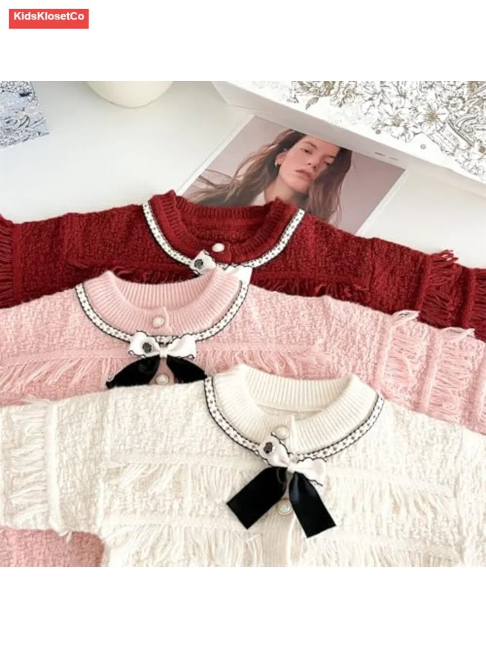 Toddler Girls Sweater Skirt Set Bow-knot Cardigan Cable Knit Button Down